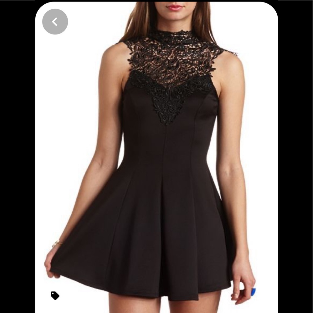 Black Lace Neck Dress
